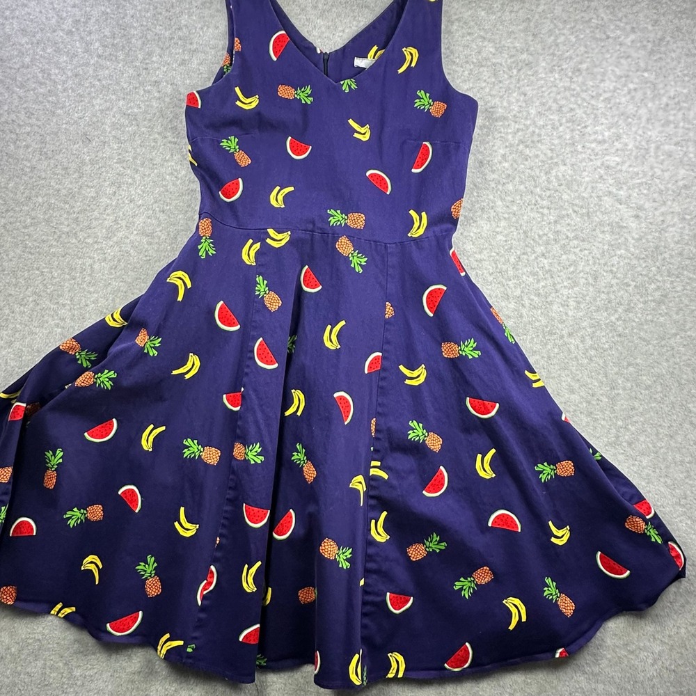 Eva Rose Pinup Fruit Print Dress Navy Rockabilly Swing Pockets Fits Modern M/L